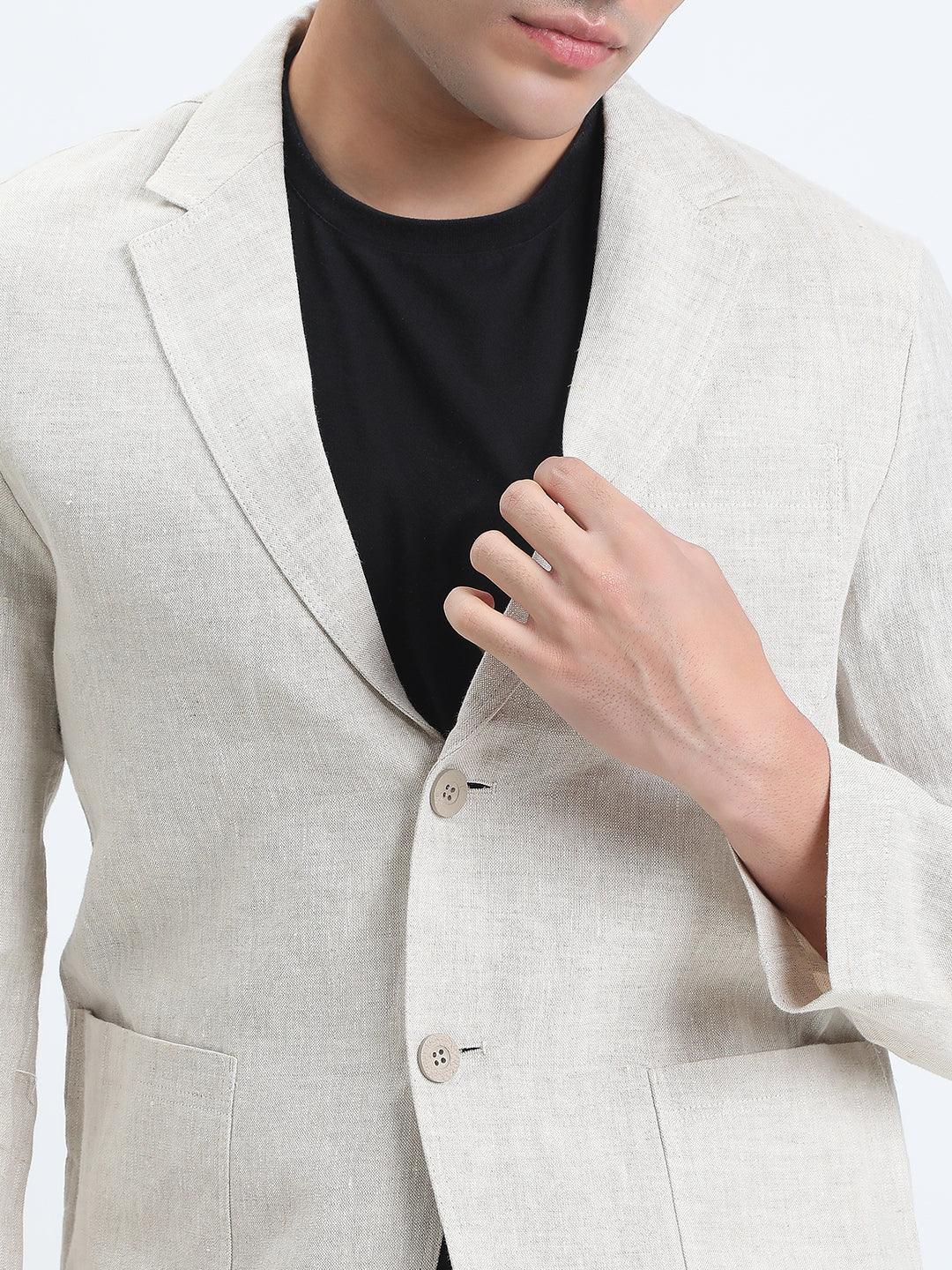 Men's Cream Single-Breasted Slim Fit Blazer