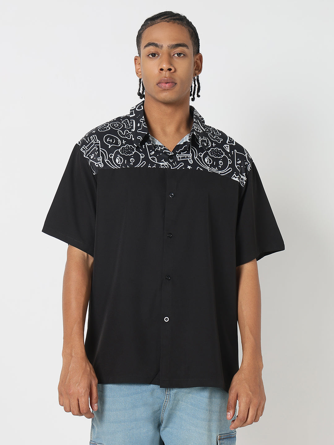 Men Black Graphic Oversized Shirt