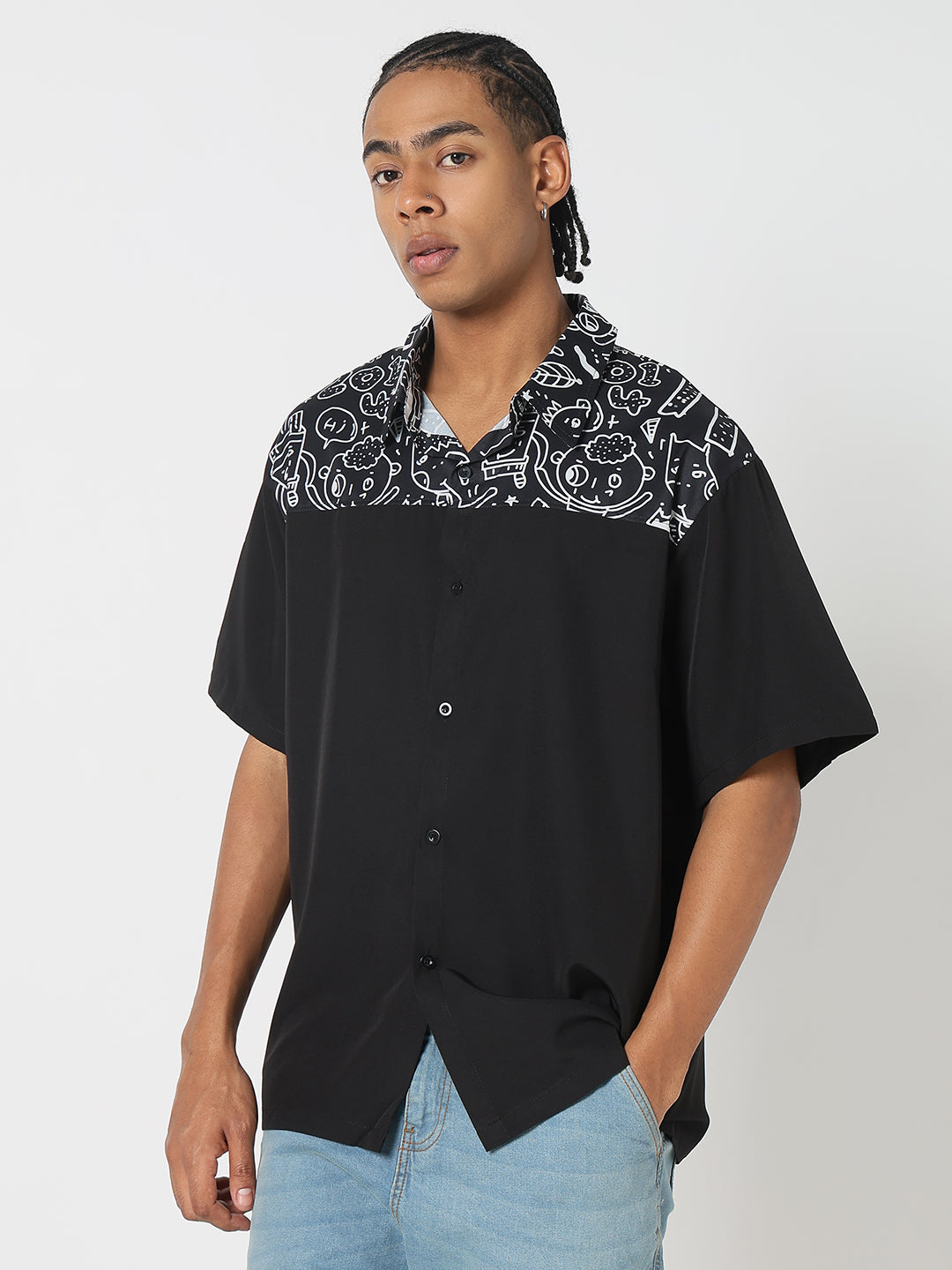 Men Black Graphic Oversized Shirt