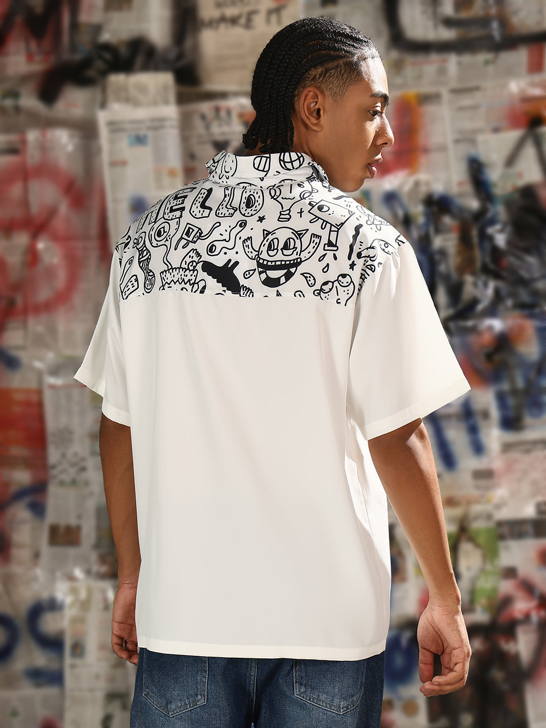 Men's White Graphic Oversized Shirt