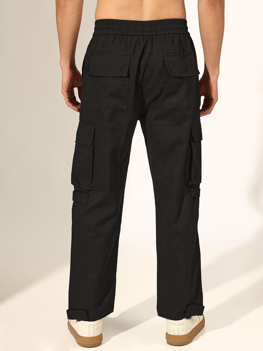 Men's Black Relaxed Fit Cargo Trouser with Side Zipper Detail