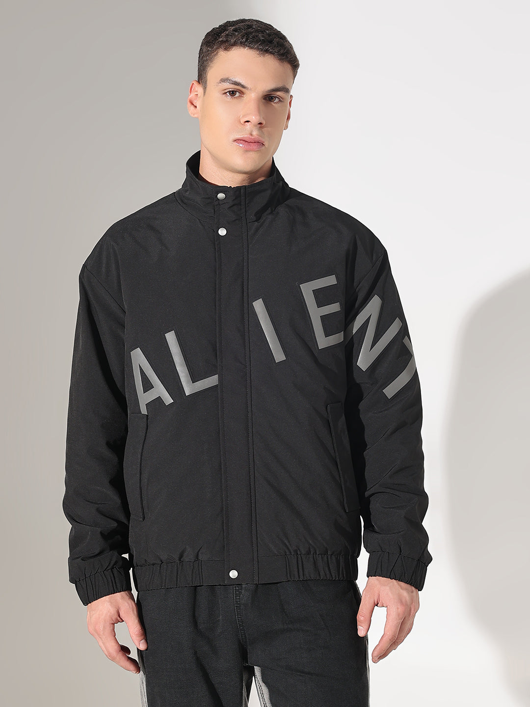 Men's Typography Black Puffer Jacket
