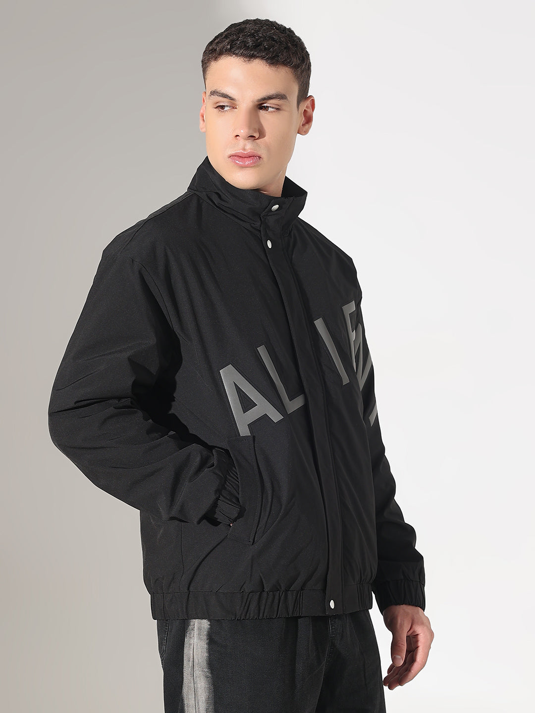 Men's Typography Black Puffer Jacket
