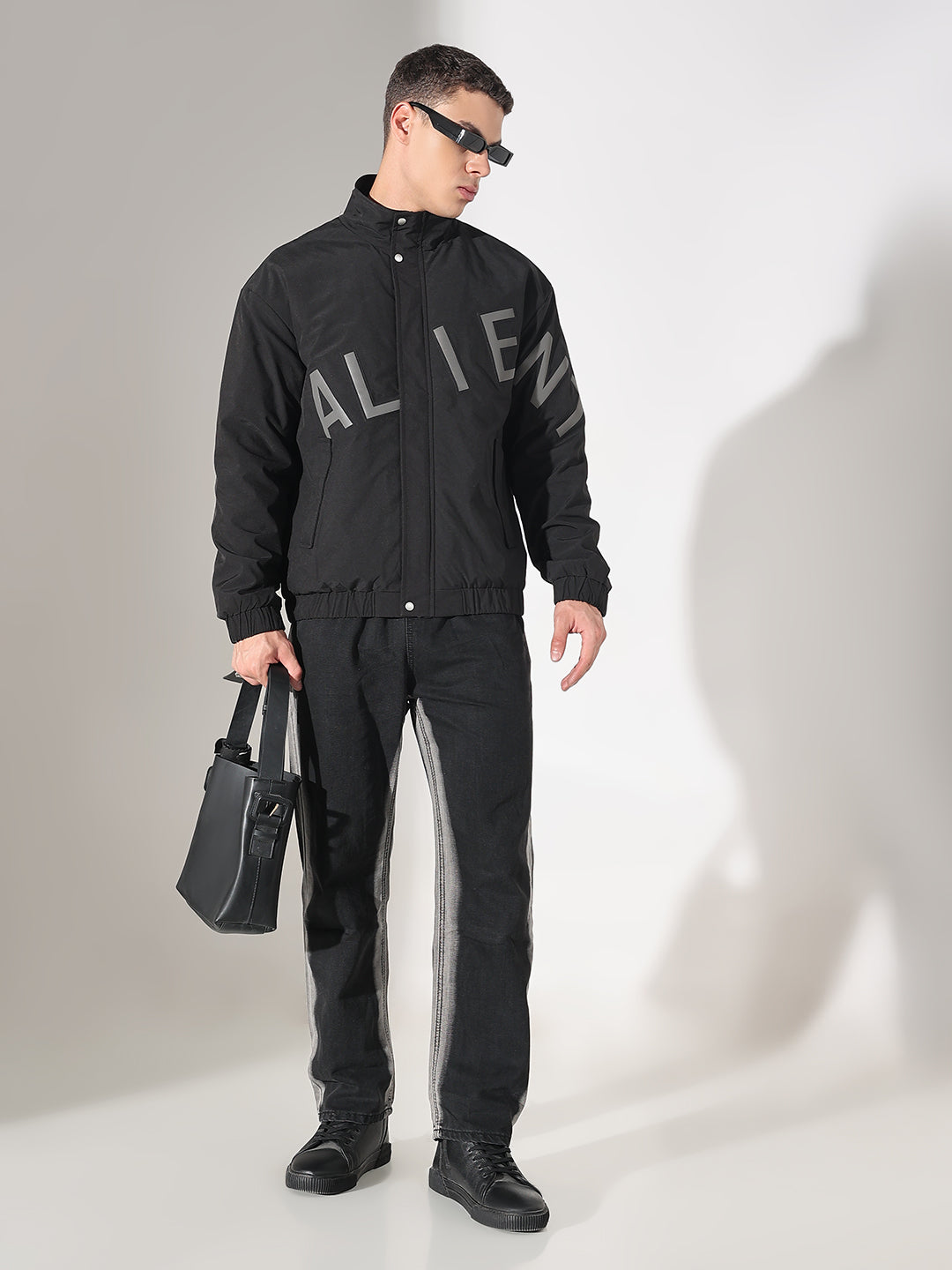 Men's Typography Black Puffer Jacket