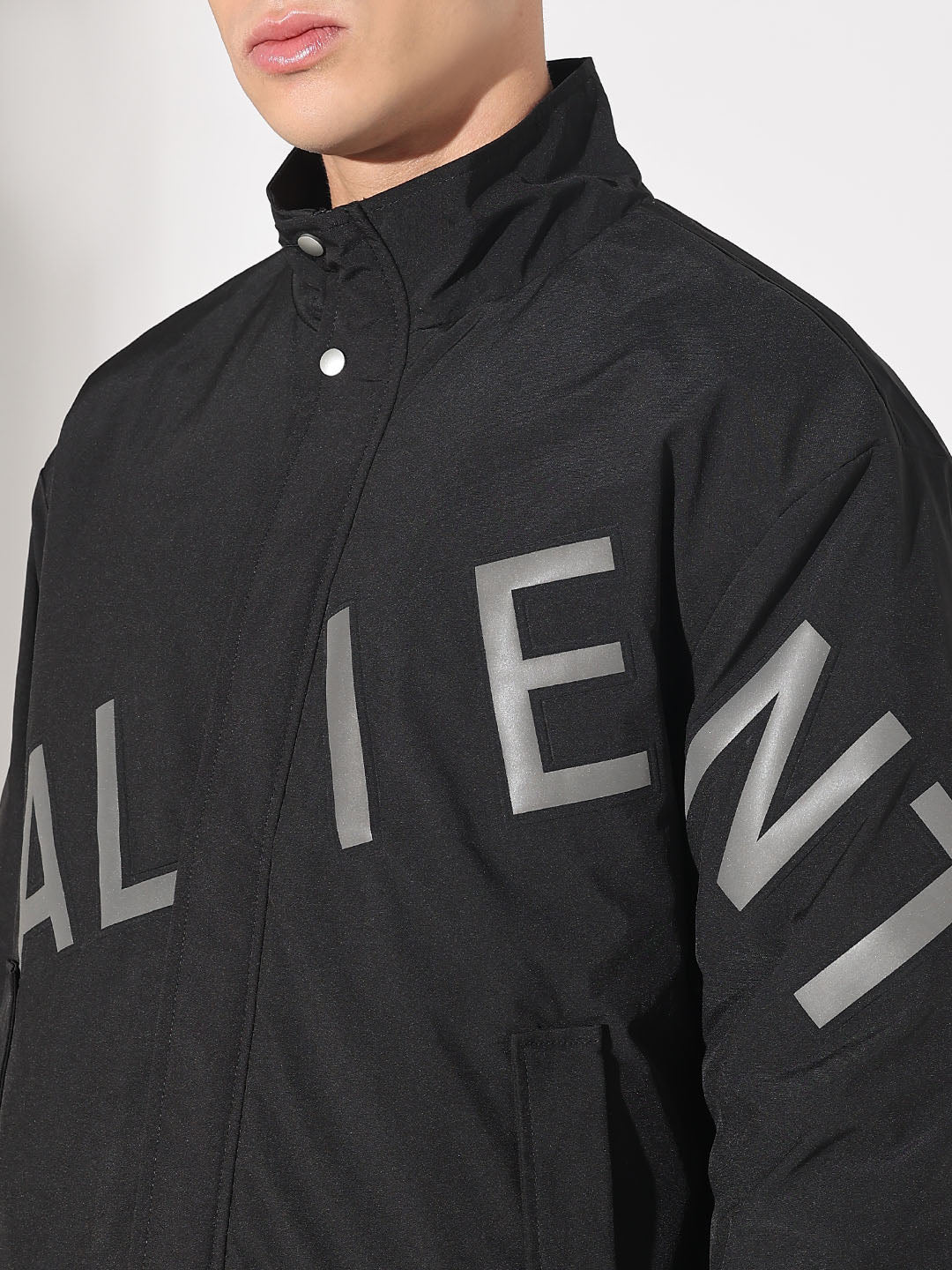 Men's Typography Black Puffer Jacket