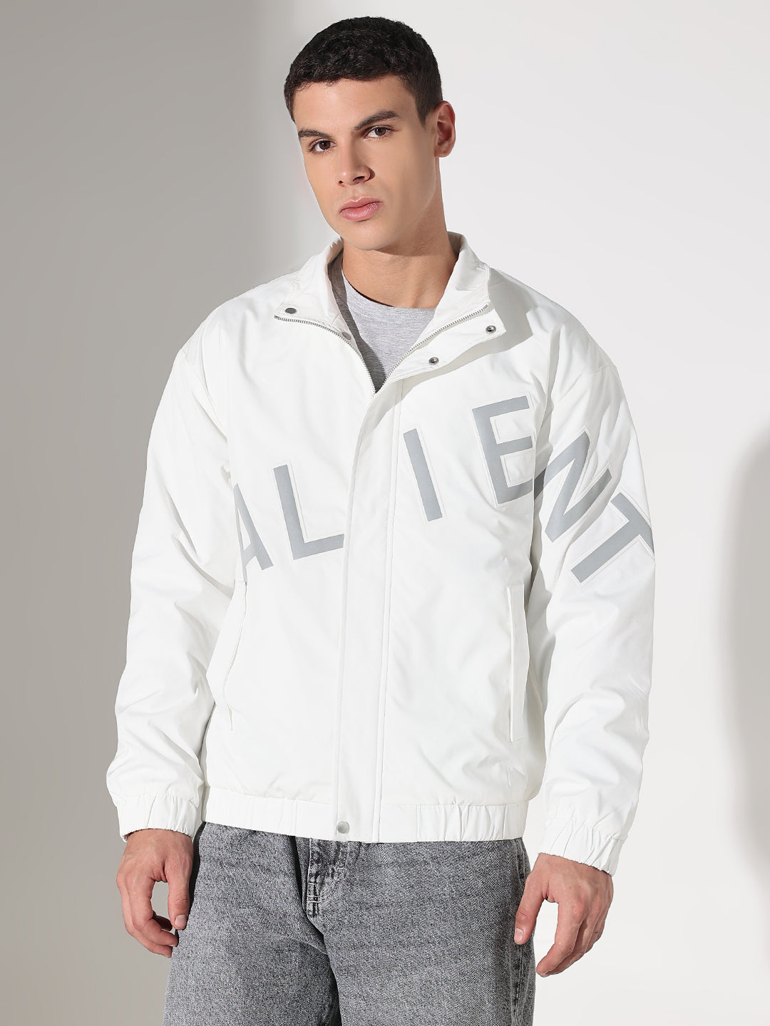 Men's Typography White Puffer Jacket
