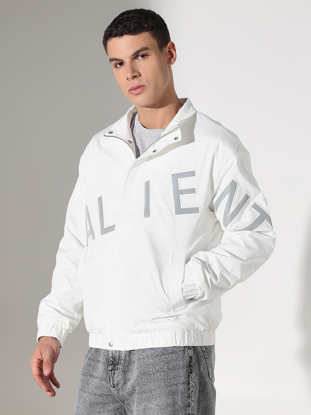 Men's Typography White Puffer Jacket