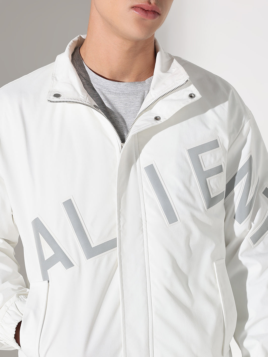 Men's Typography White Puffer Jacket