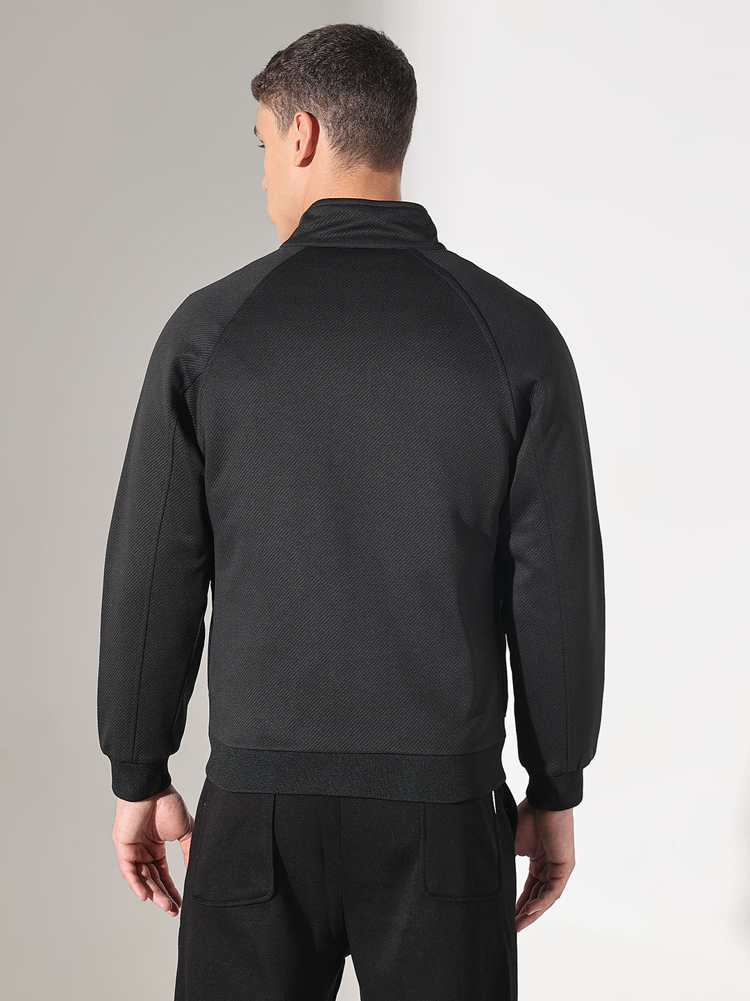 Men's Typography Black Tailored Jacket with Utility Pockets