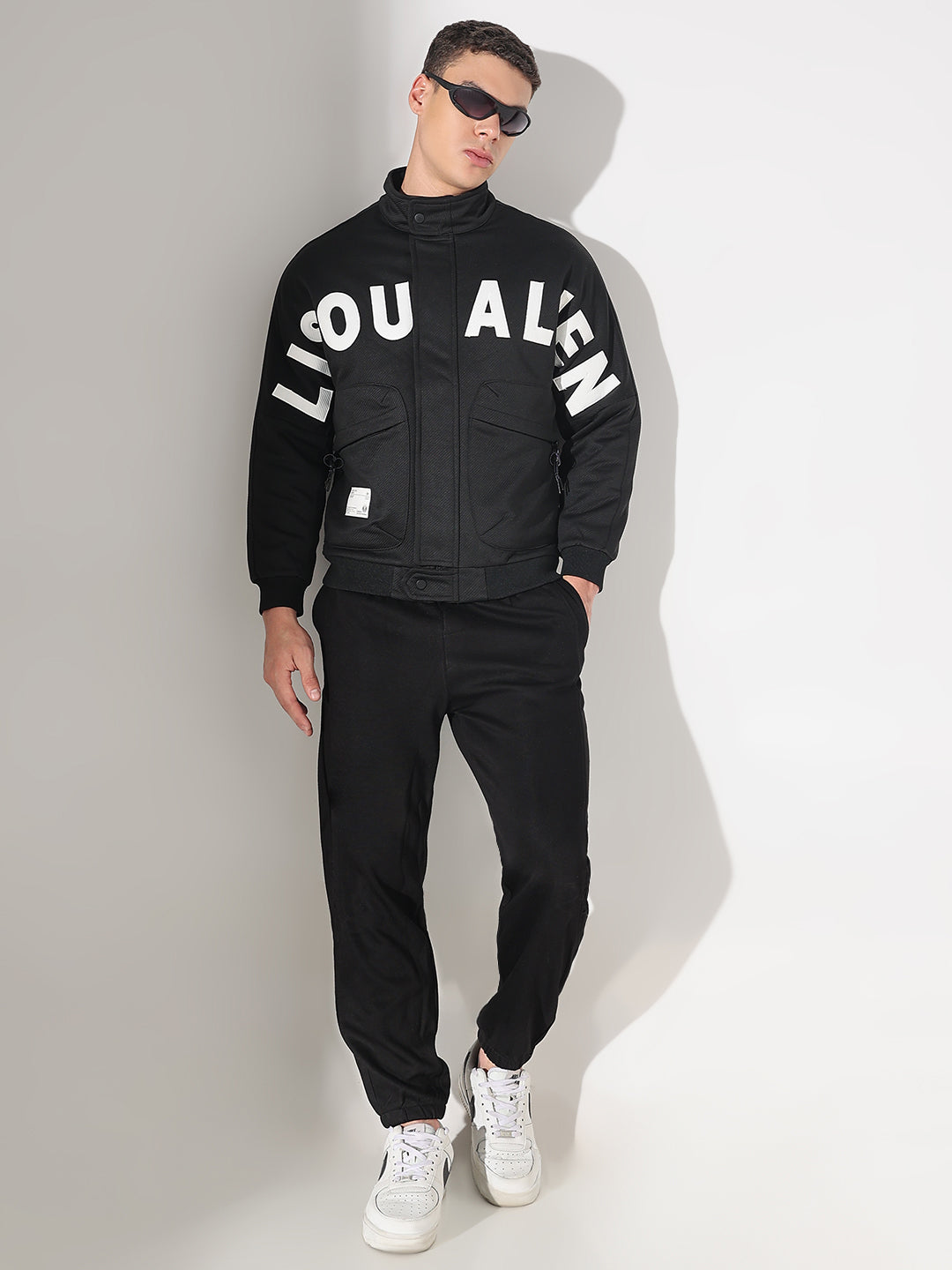 Men's Typography Black Tailored Jacket with Utility Pockets