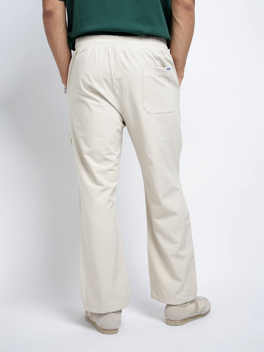 Men's Cream Relaxed Fit Cargo Trousers with Flap Pocket