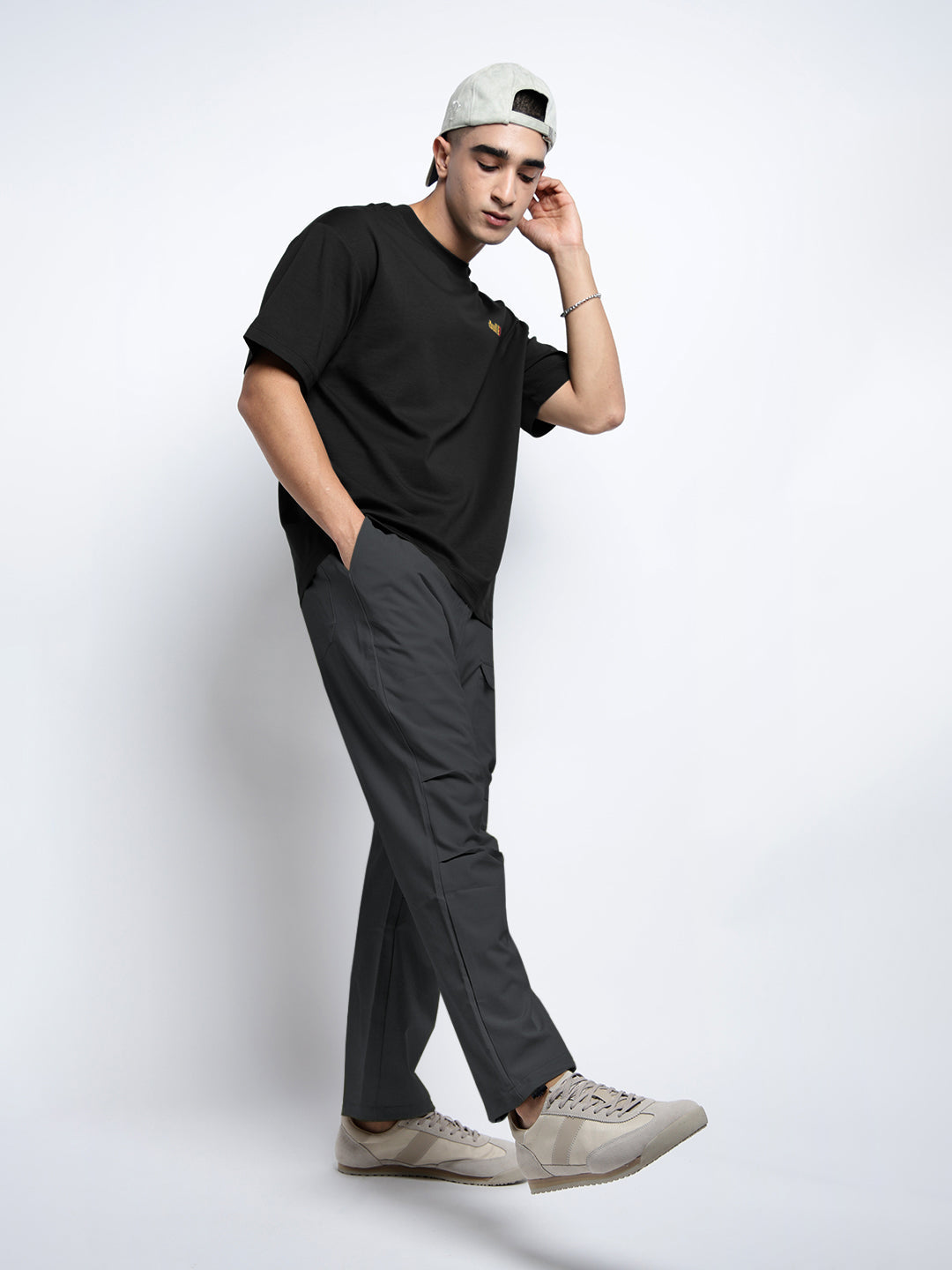 Men's Grey Relaxed Fit Cargo Trousers with Flap Pocket