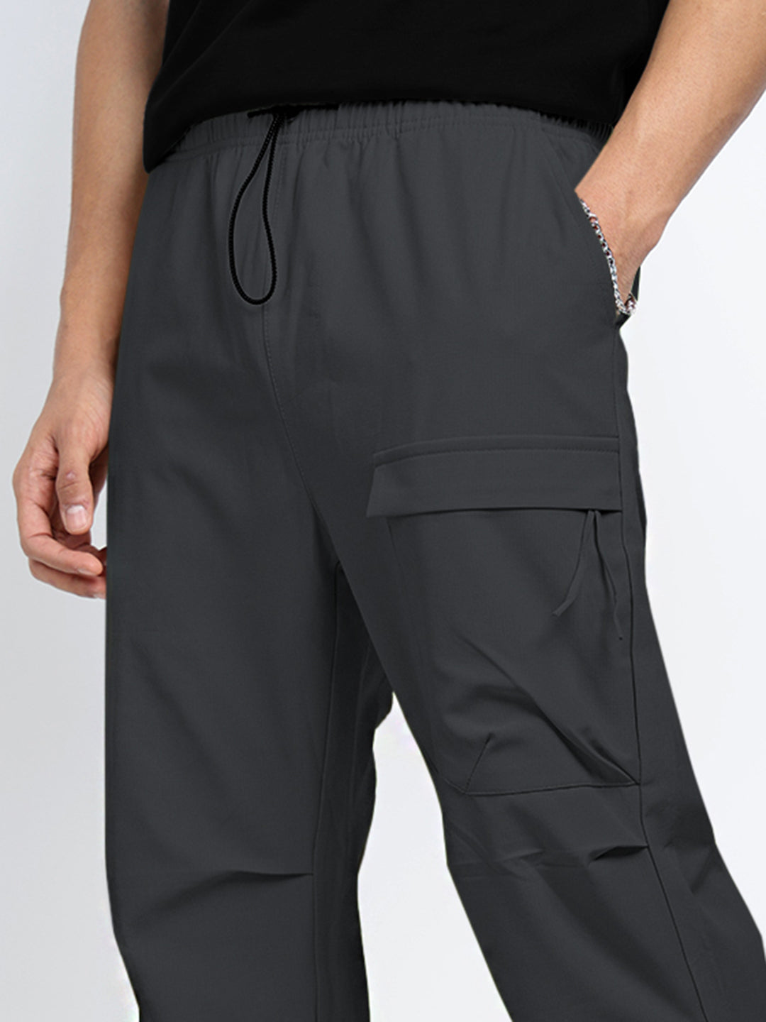 Men's Grey Relaxed Fit Cargo Trousers with Flap Pocket