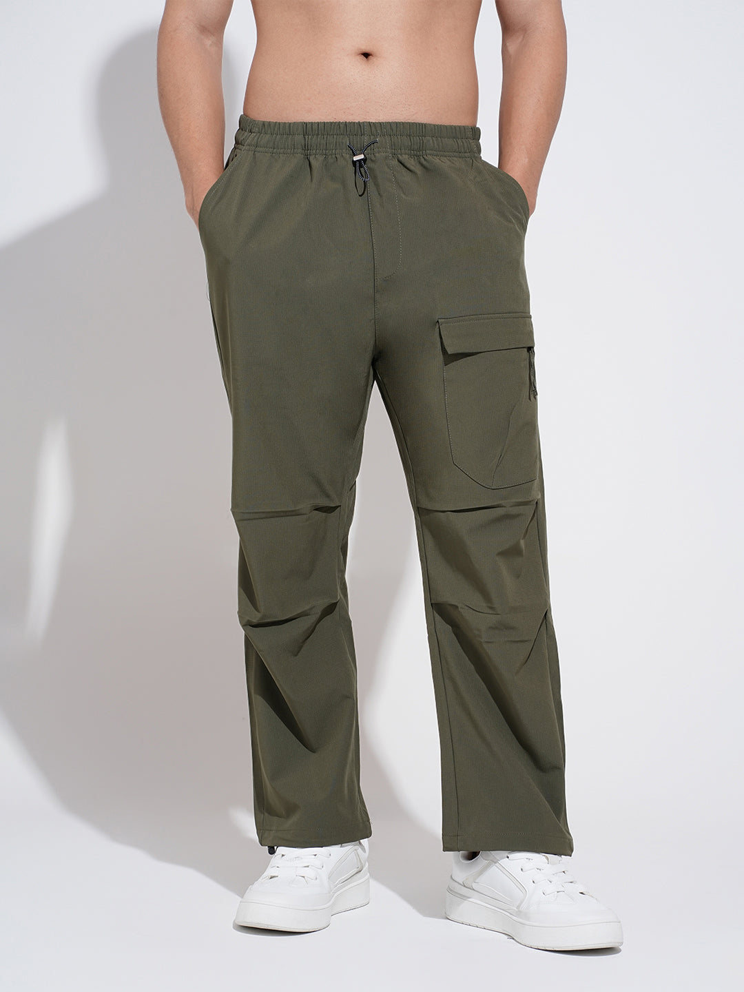 Men's Olive Relaxed Fit Cargo Trousers with Flap Pocket