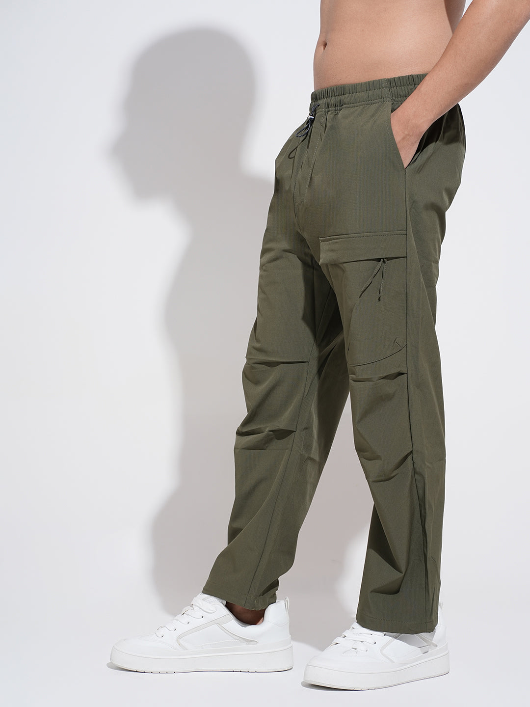 Men's Olive Relaxed Fit Cargo Trousers with Flap Pocket