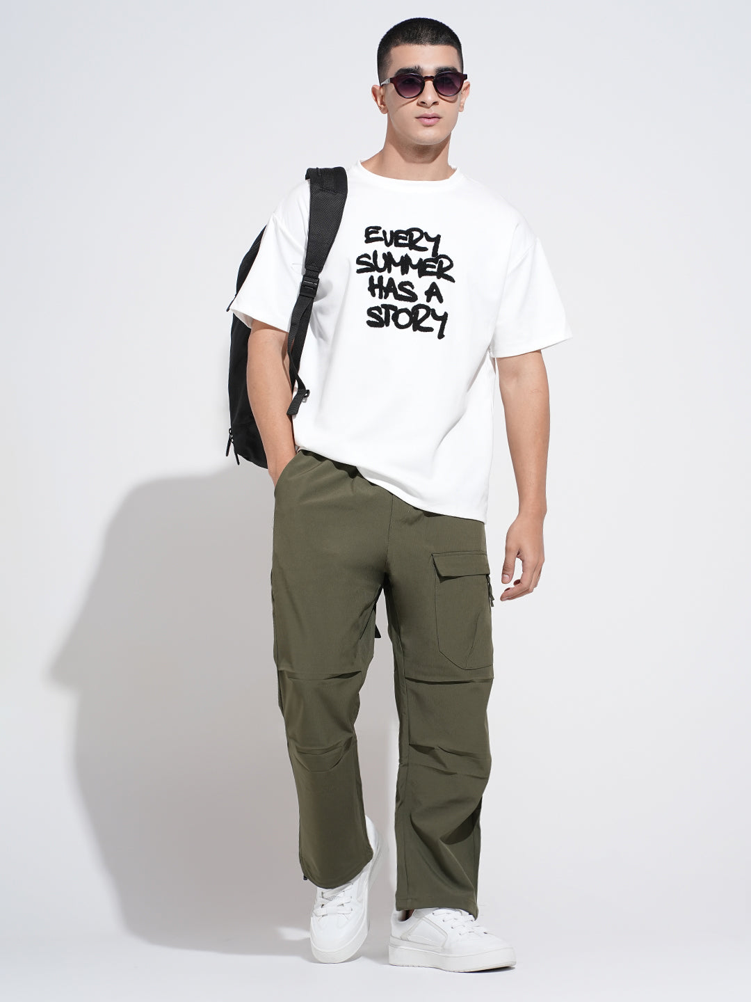 Men's Olive Relaxed Fit Cargo Trousers with Flap Pocket