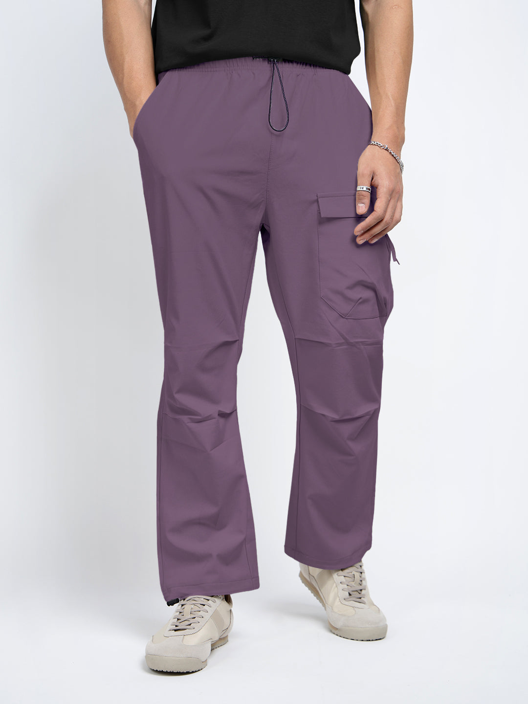 Men's Purple Relaxed Fit Cargo Trousers with Flap Pocket
