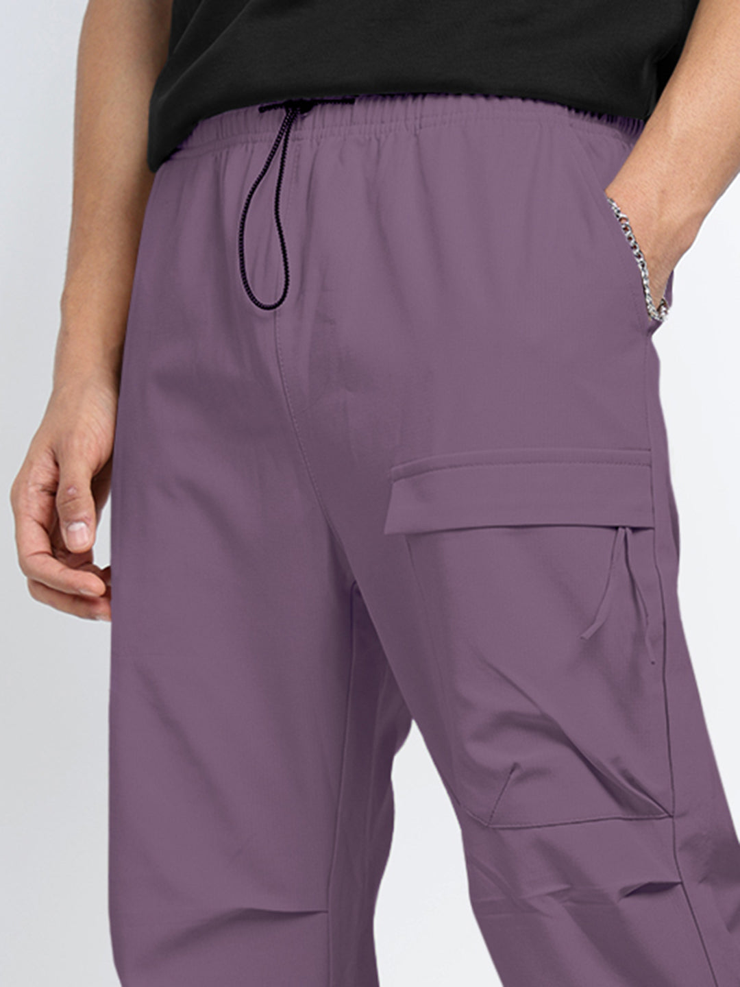 Men's Purple Relaxed Fit Cargo Trousers with Flap Pocket