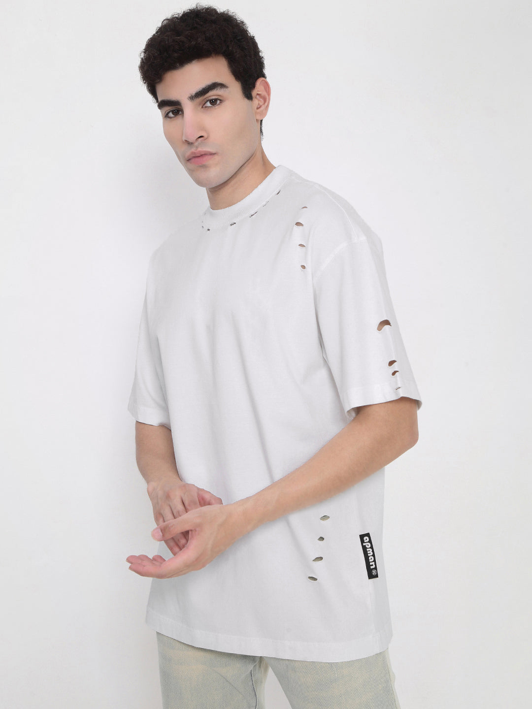 Men's White Distressed Oversized T-Shirt