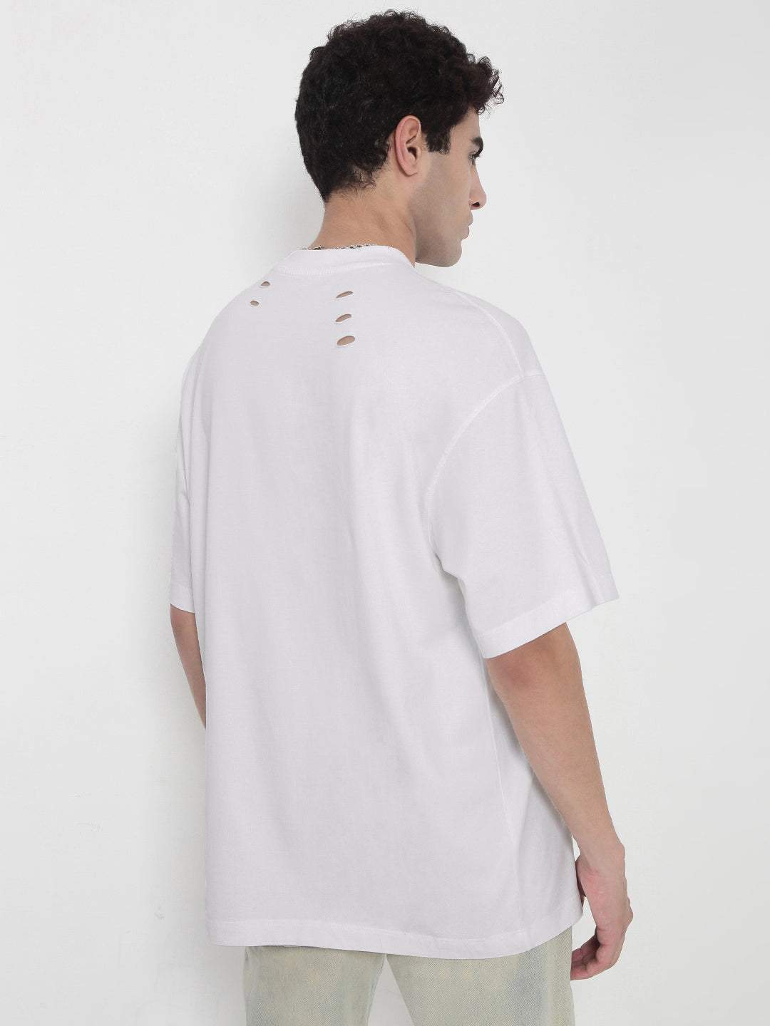 Men's White Distressed Oversized T-Shirt