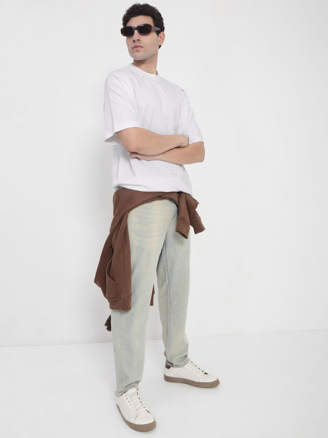 Men's White Distressed Oversized T-Shirt