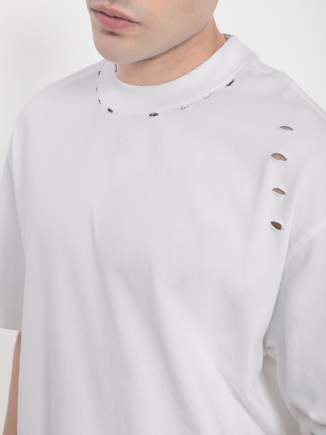 Men's White Distressed Oversized T-Shirt