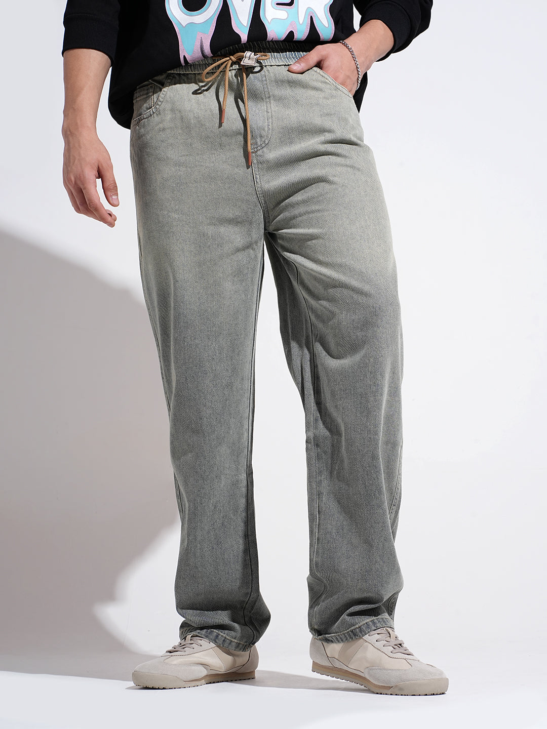 Men's Blue Ombre Washed Straight Fit Drawstring Jeans