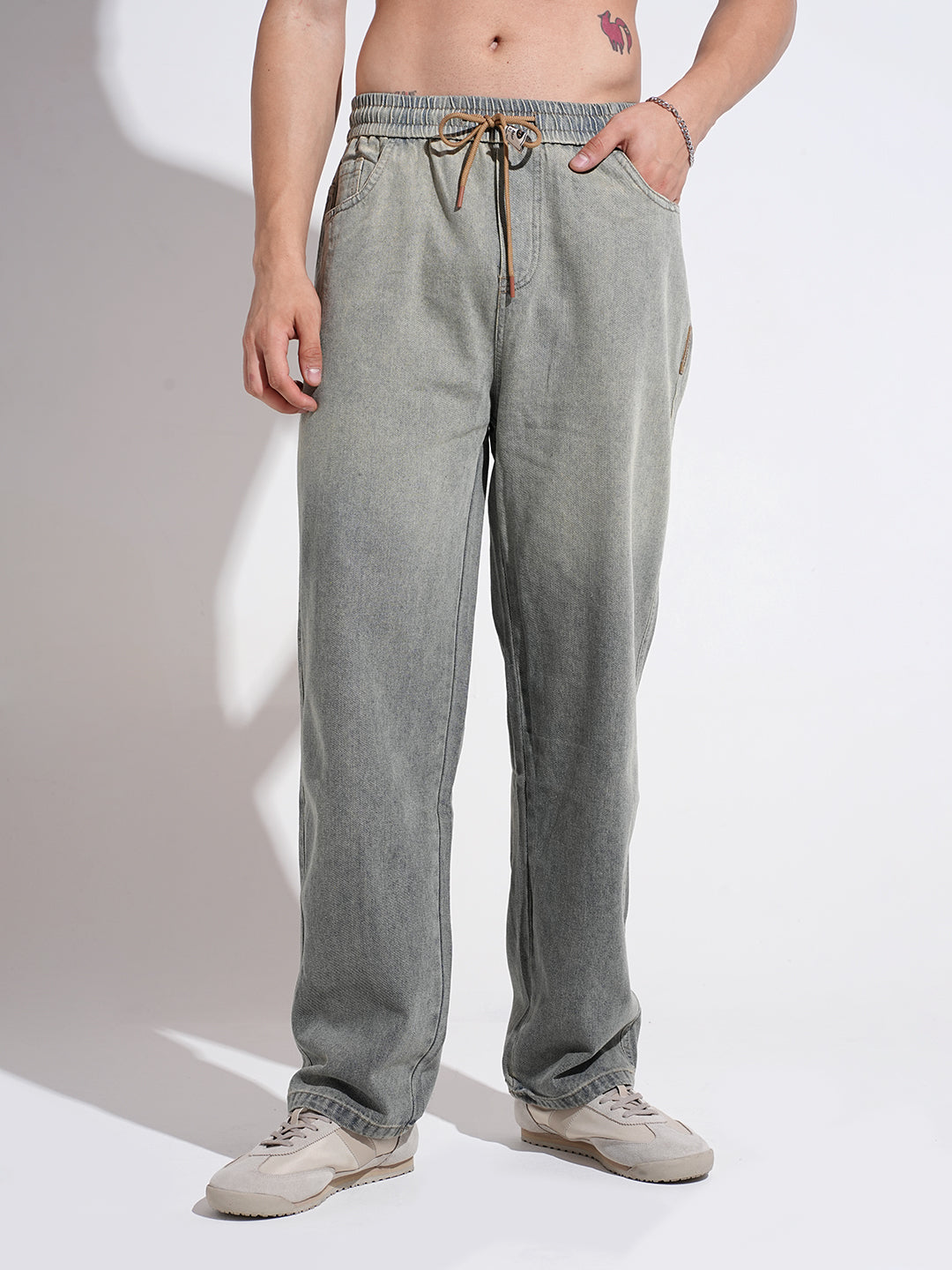 Men's Blue Ombre Washed Straight Fit Drawstring Jeans