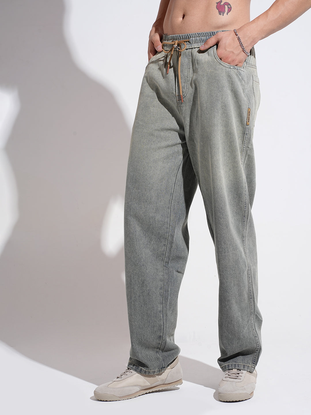 Men's Blue Ombre Washed Straight Fit Drawstring Jeans