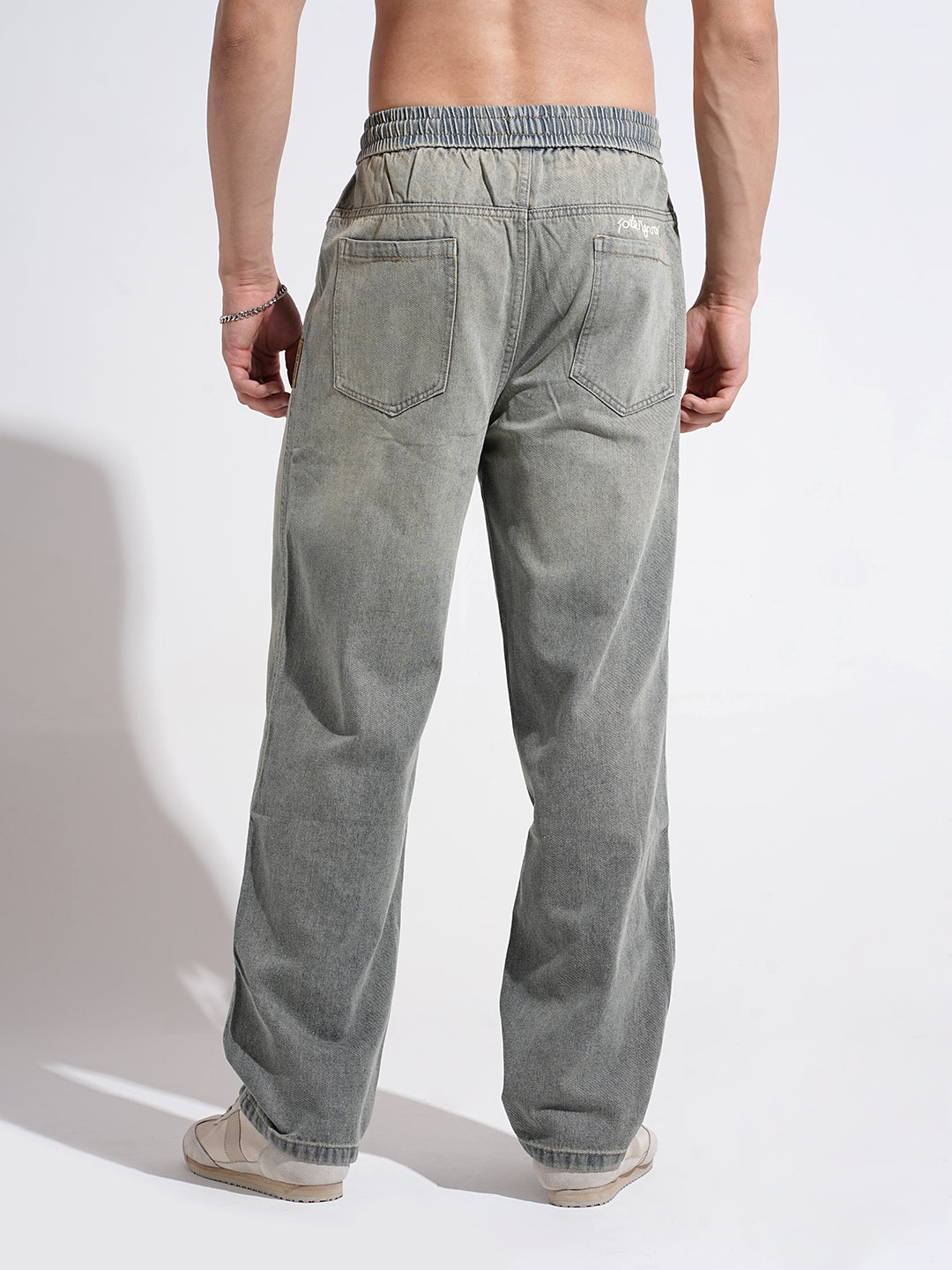 Men's Blue Ombre Washed Straight Fit Drawstring Jeans