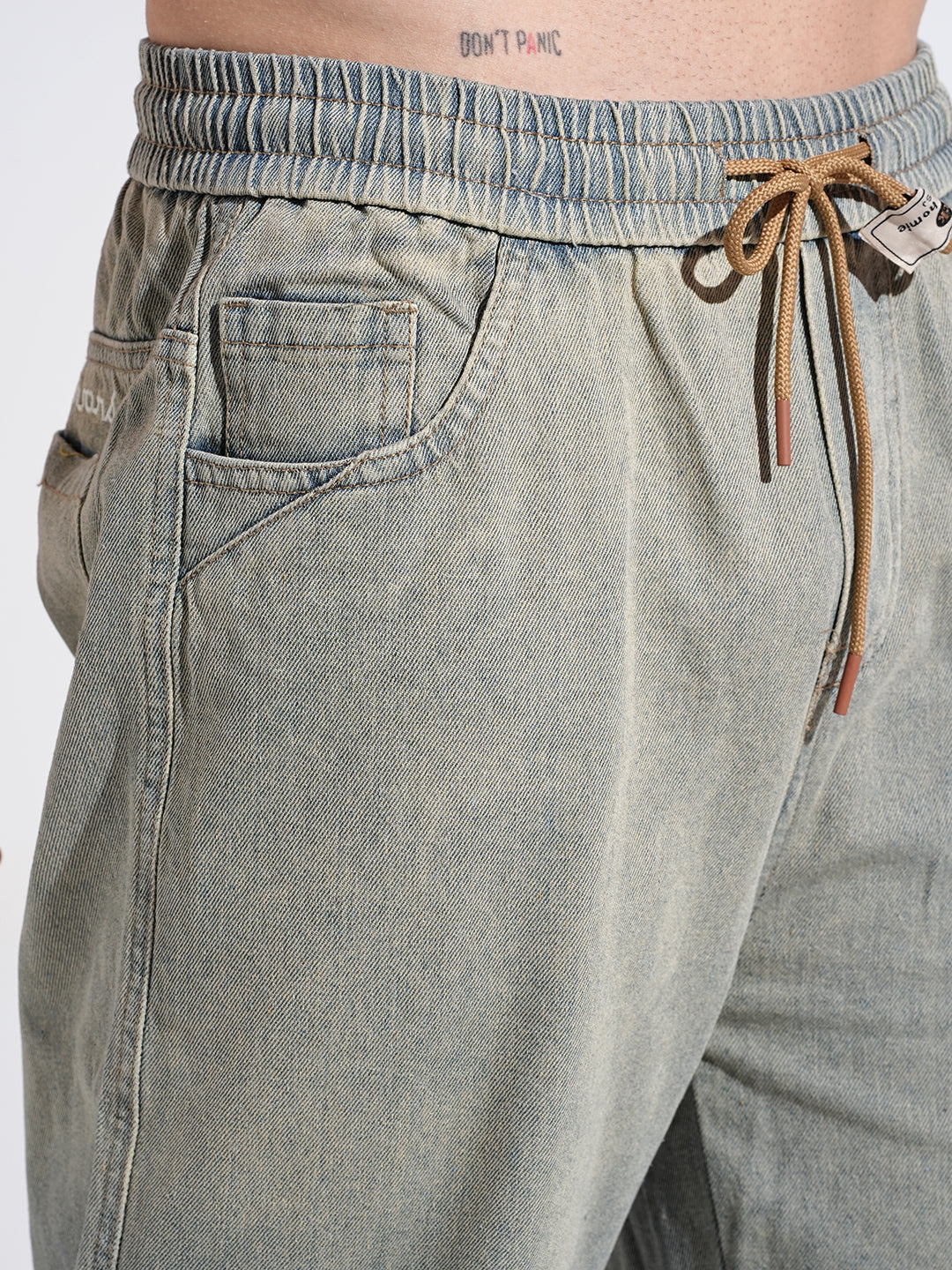 Men's Blue Ombre Washed Straight Fit Drawstring Jeans