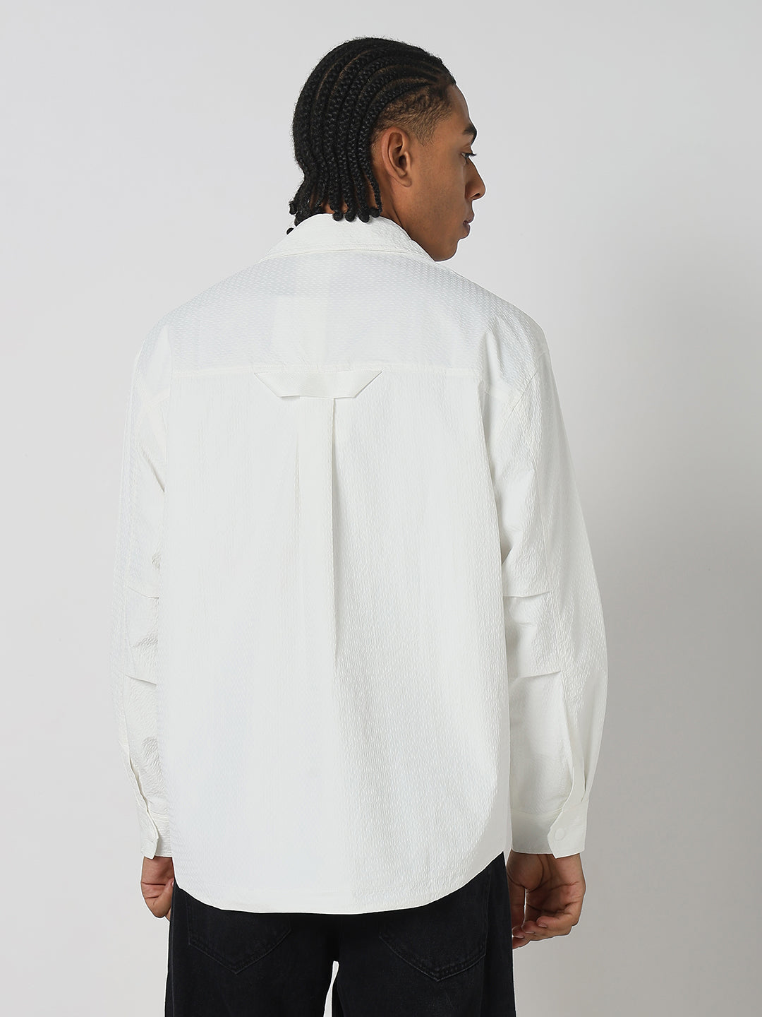 Men White Solid Oversized Full Sleeve Shirt with Chest Pockets