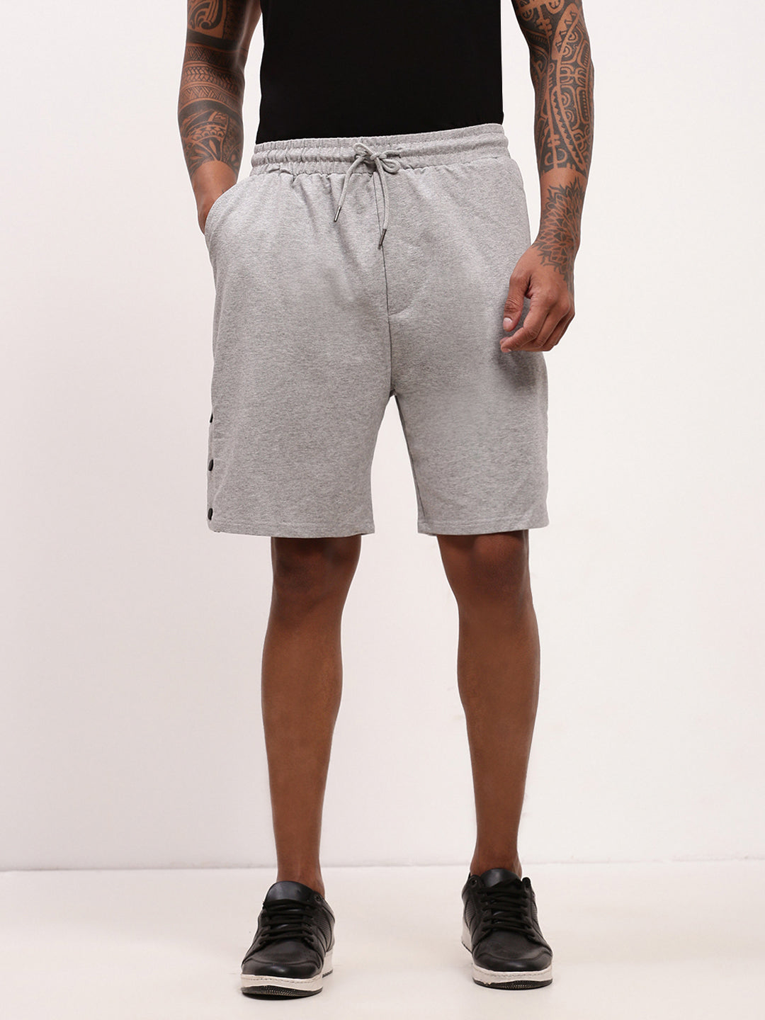 Men Grey Solid Shorts