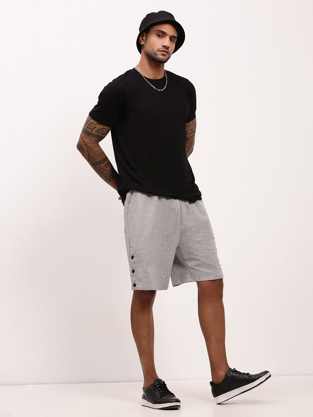 Men Grey Solid Shorts