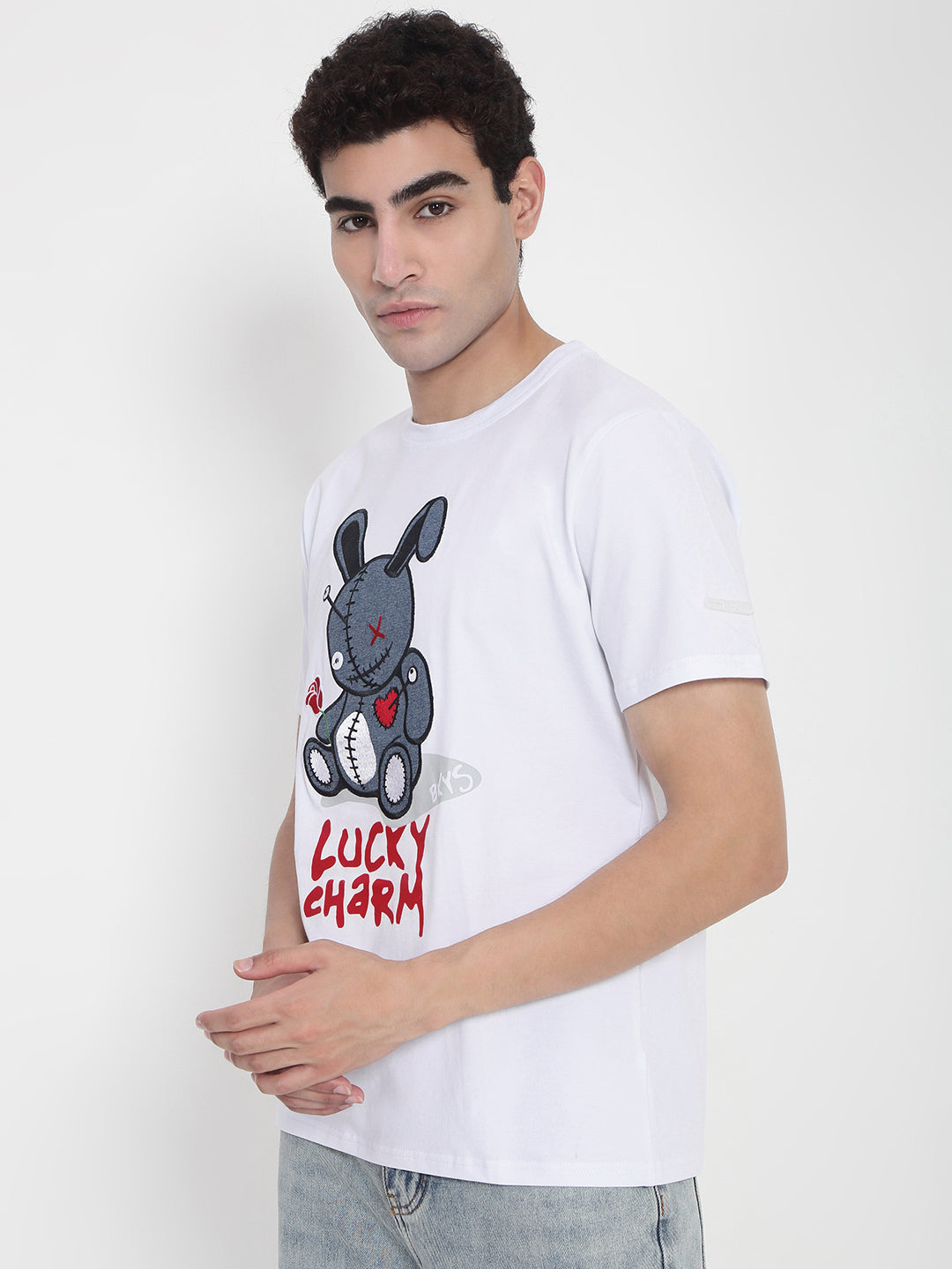Men's White Graphic Printed Regular Fit T-Shirt