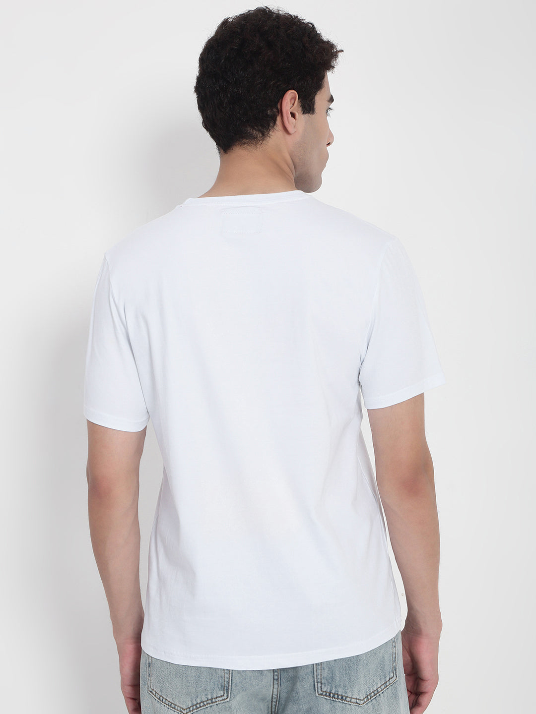 Men's White Graphic Printed Regular Fit T-Shirt