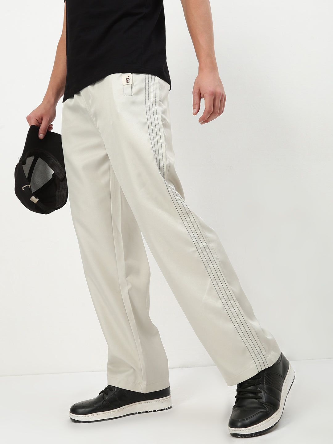 Men Grey Solid Straight Fit Trousers