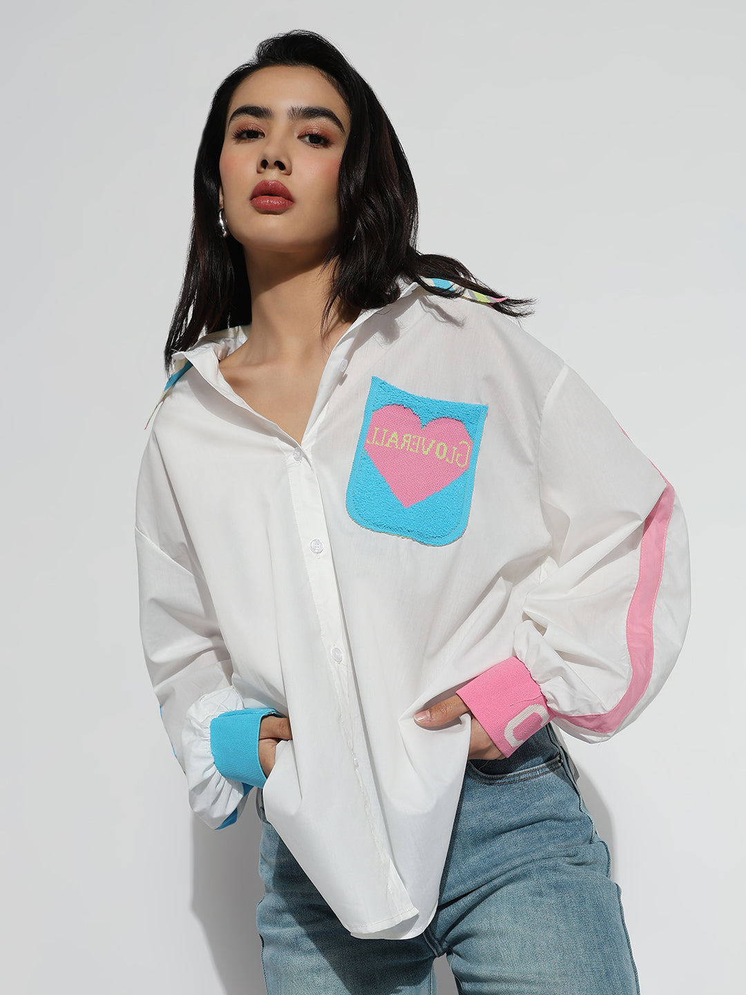 Women Oversized White Solid Shirt