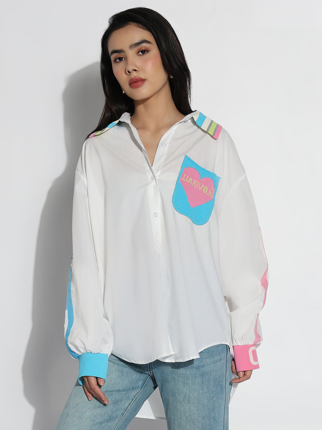 Women Oversized White Solid Shirt