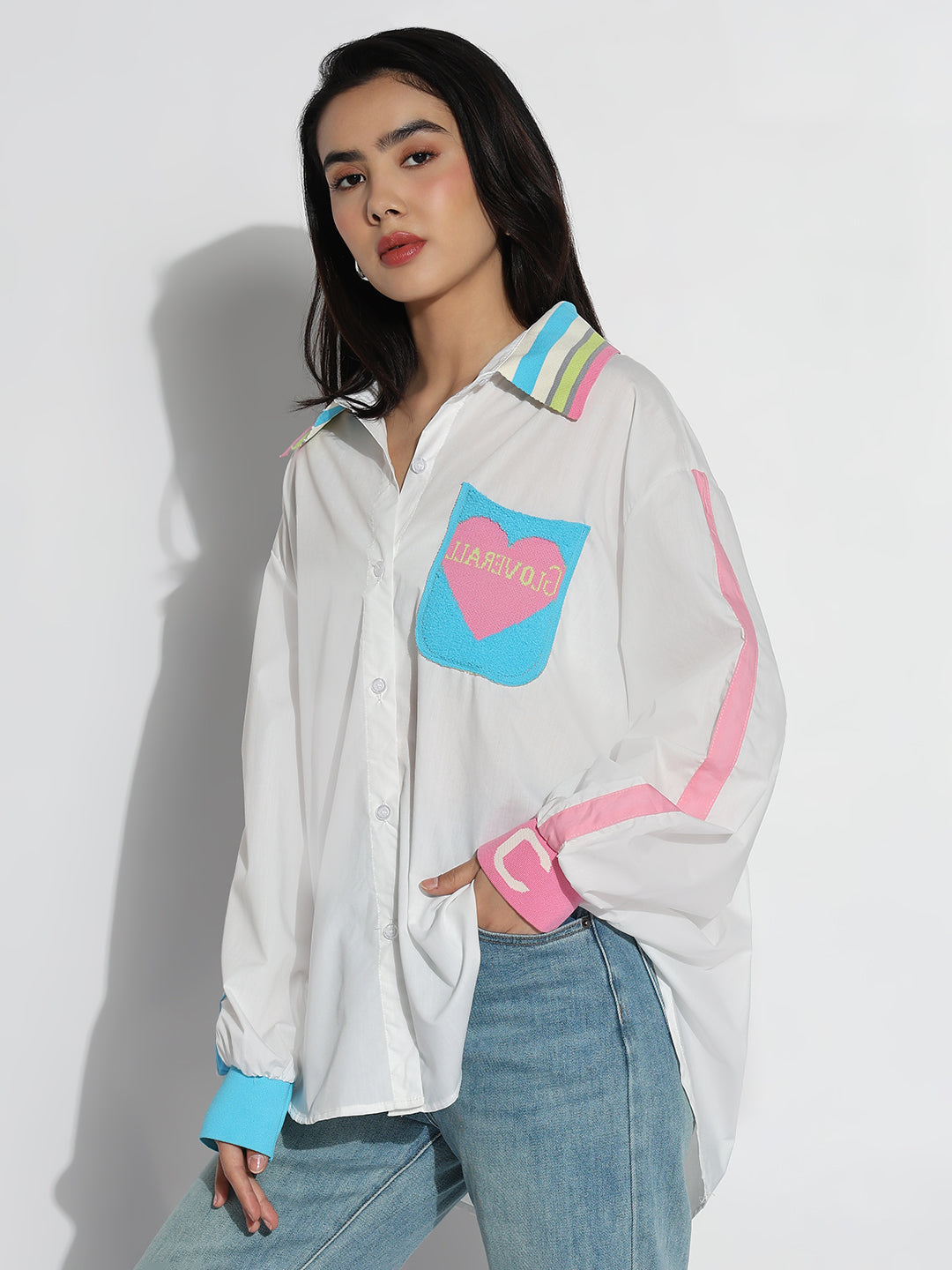 Women Oversized White Solid Shirt