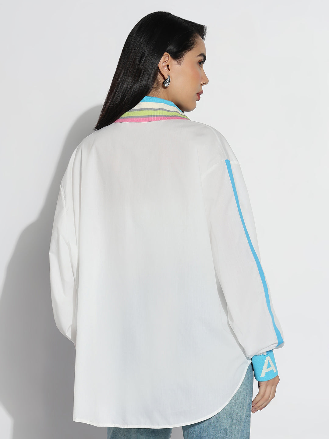 Women Oversized White Solid Shirt