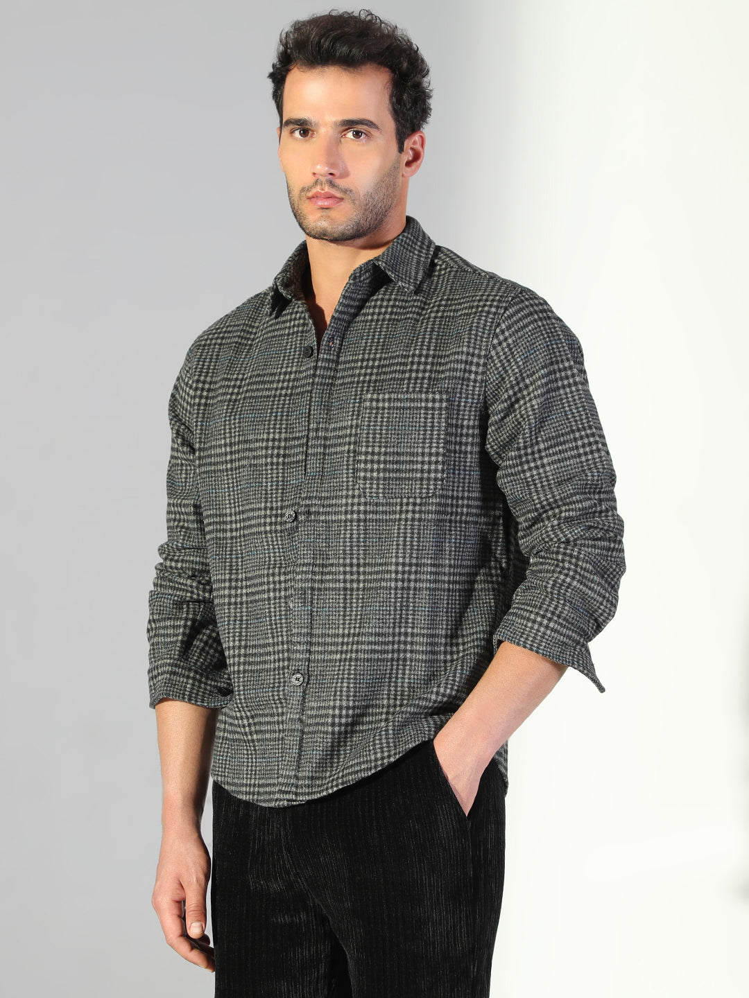 Men's Checked Grey Regular Fit Shacket