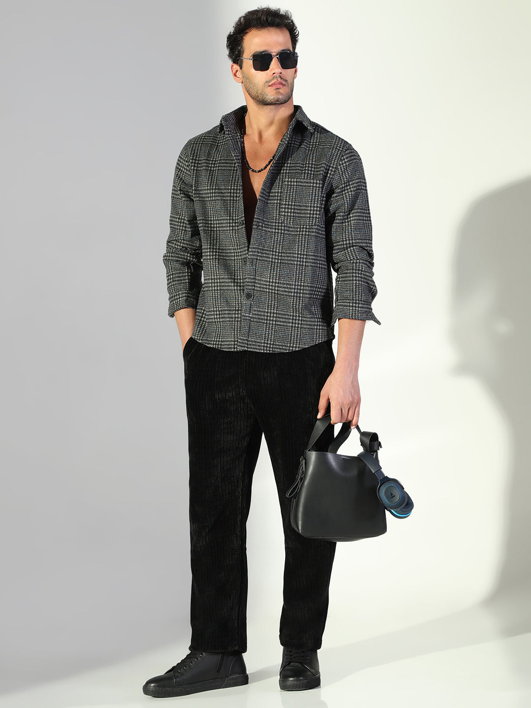 Men's Checked Grey Regular Fit Shacket