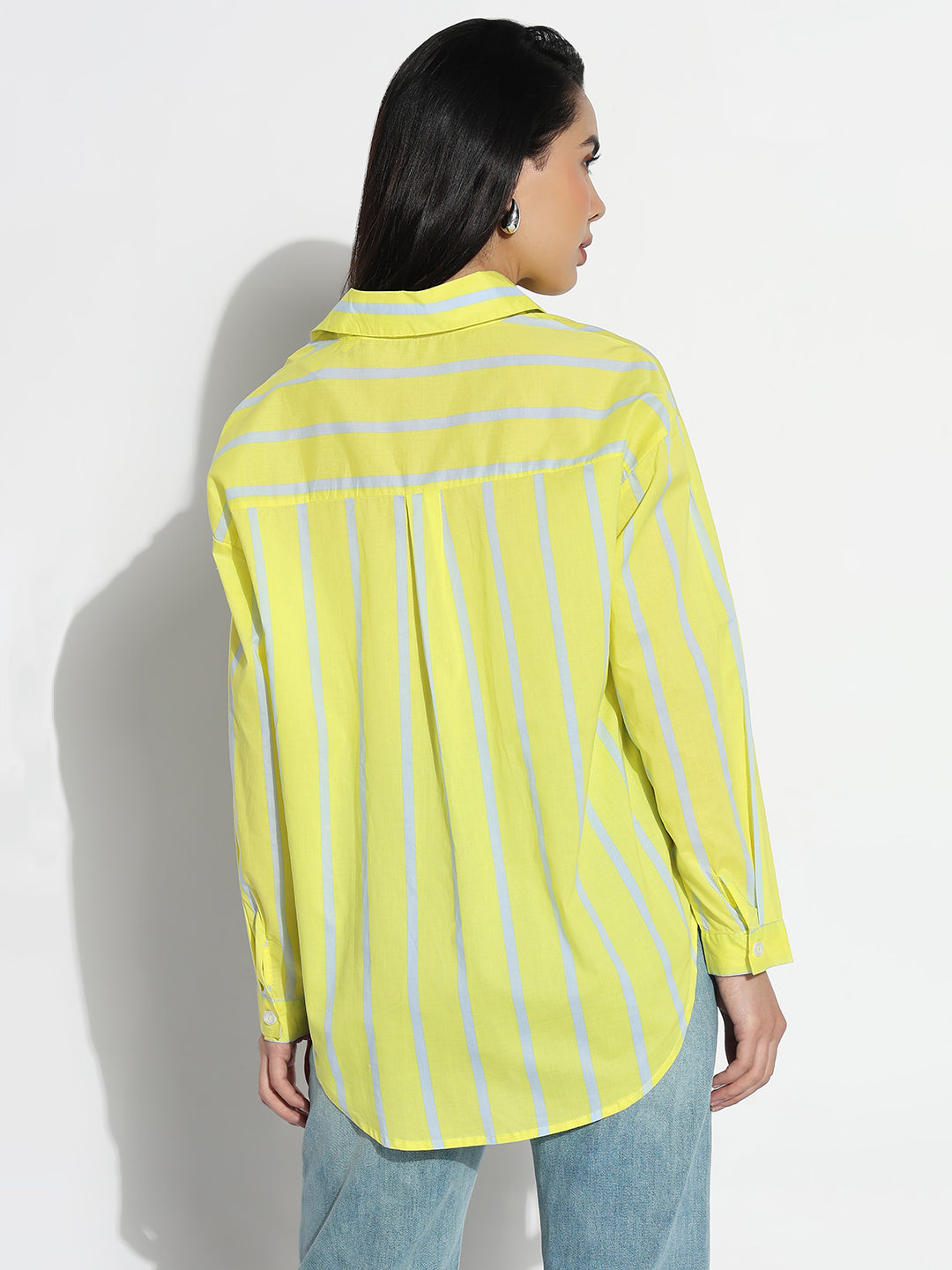 Women Oversized Yellow Striped  Shirt