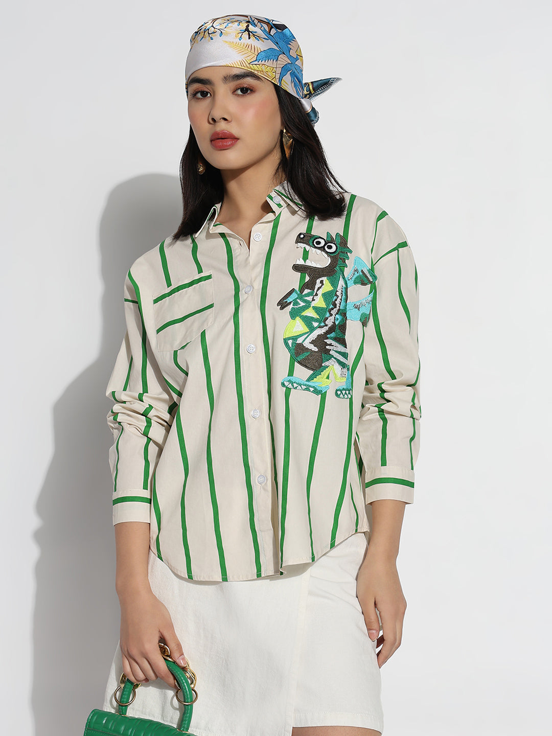 Women Oversized Off White Striped Shirt