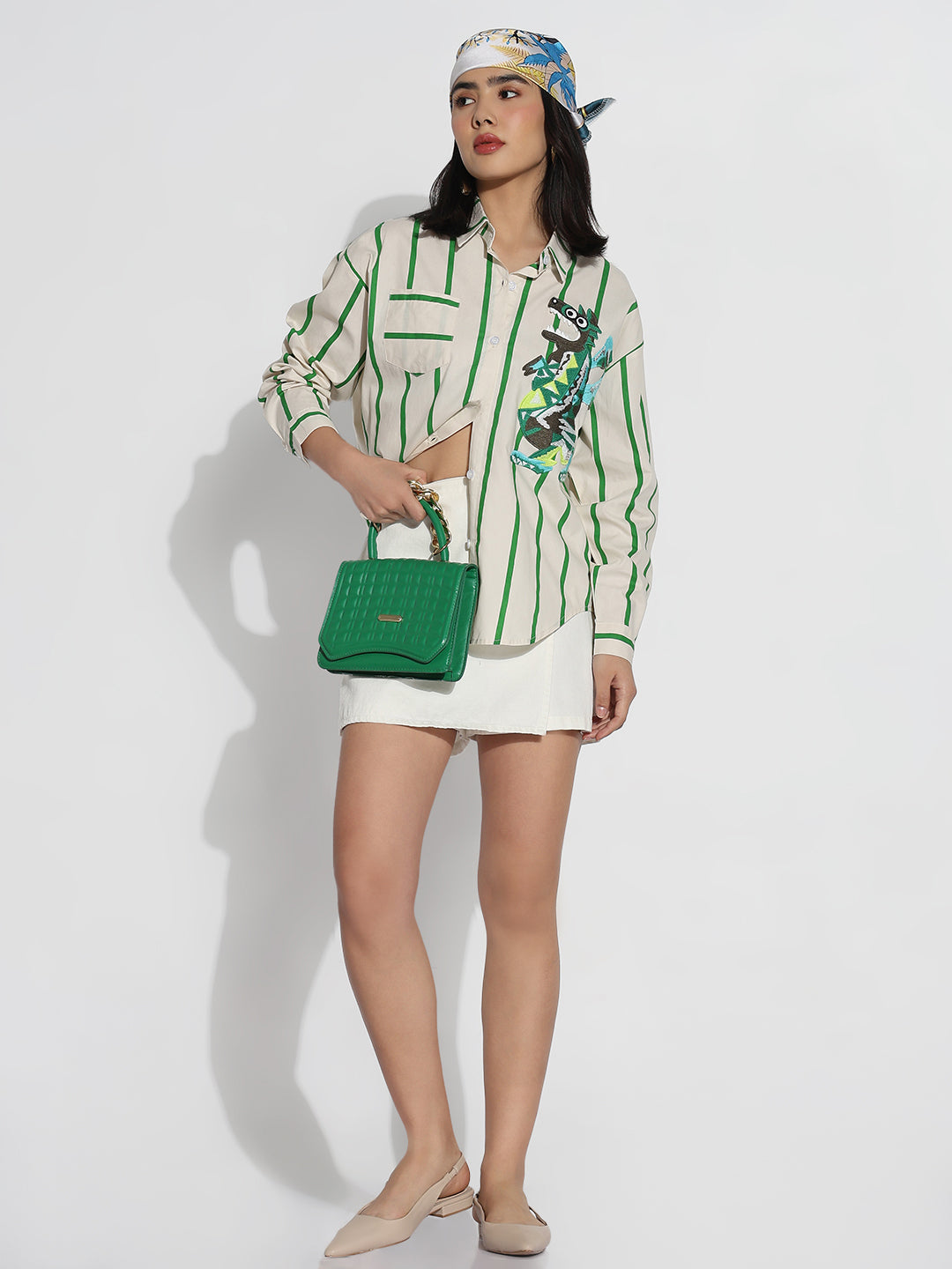 Women Oversized Off White Striped Shirt