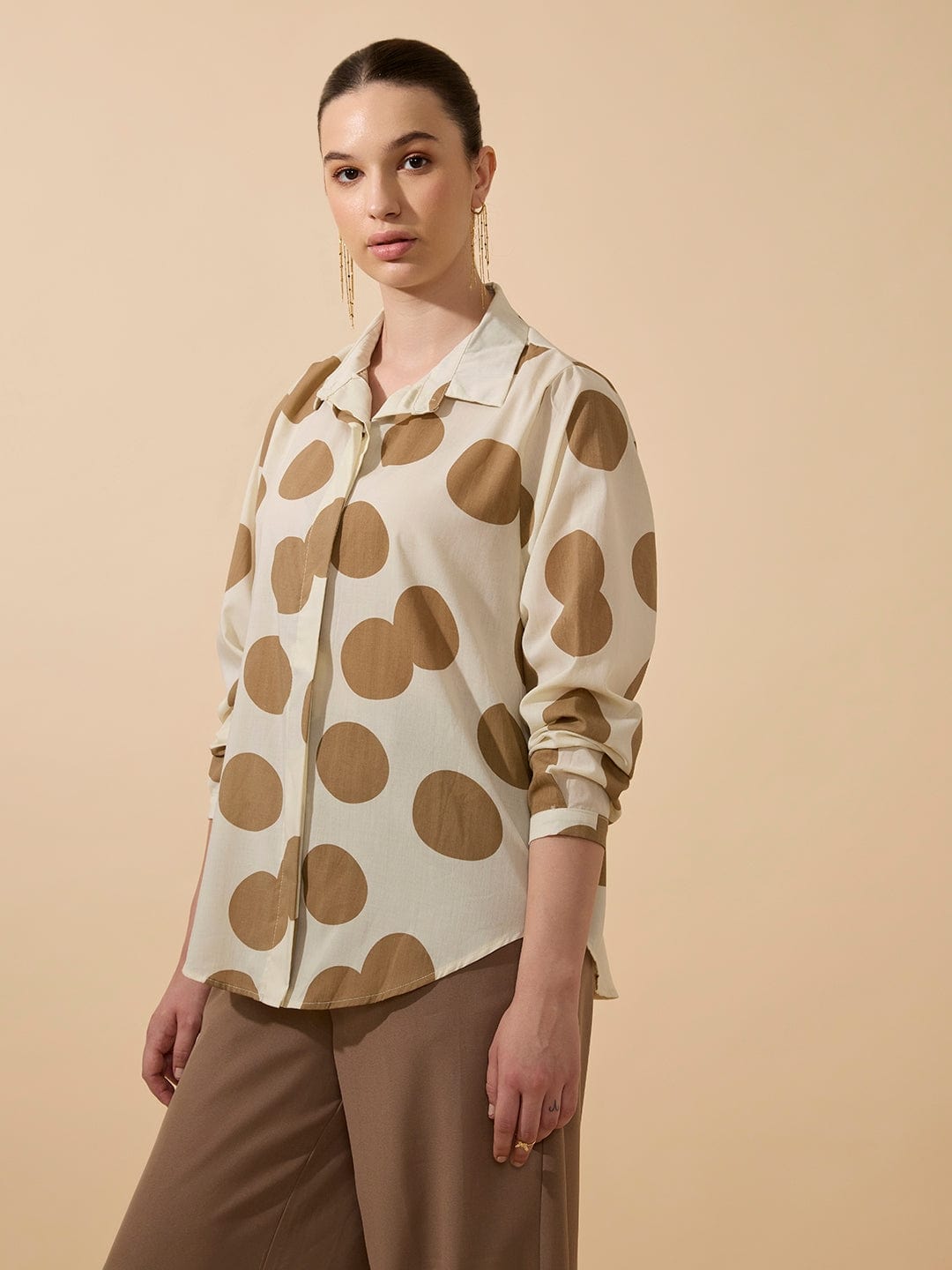 Women's Polka Dots Brown Relaxed Fit Shirt