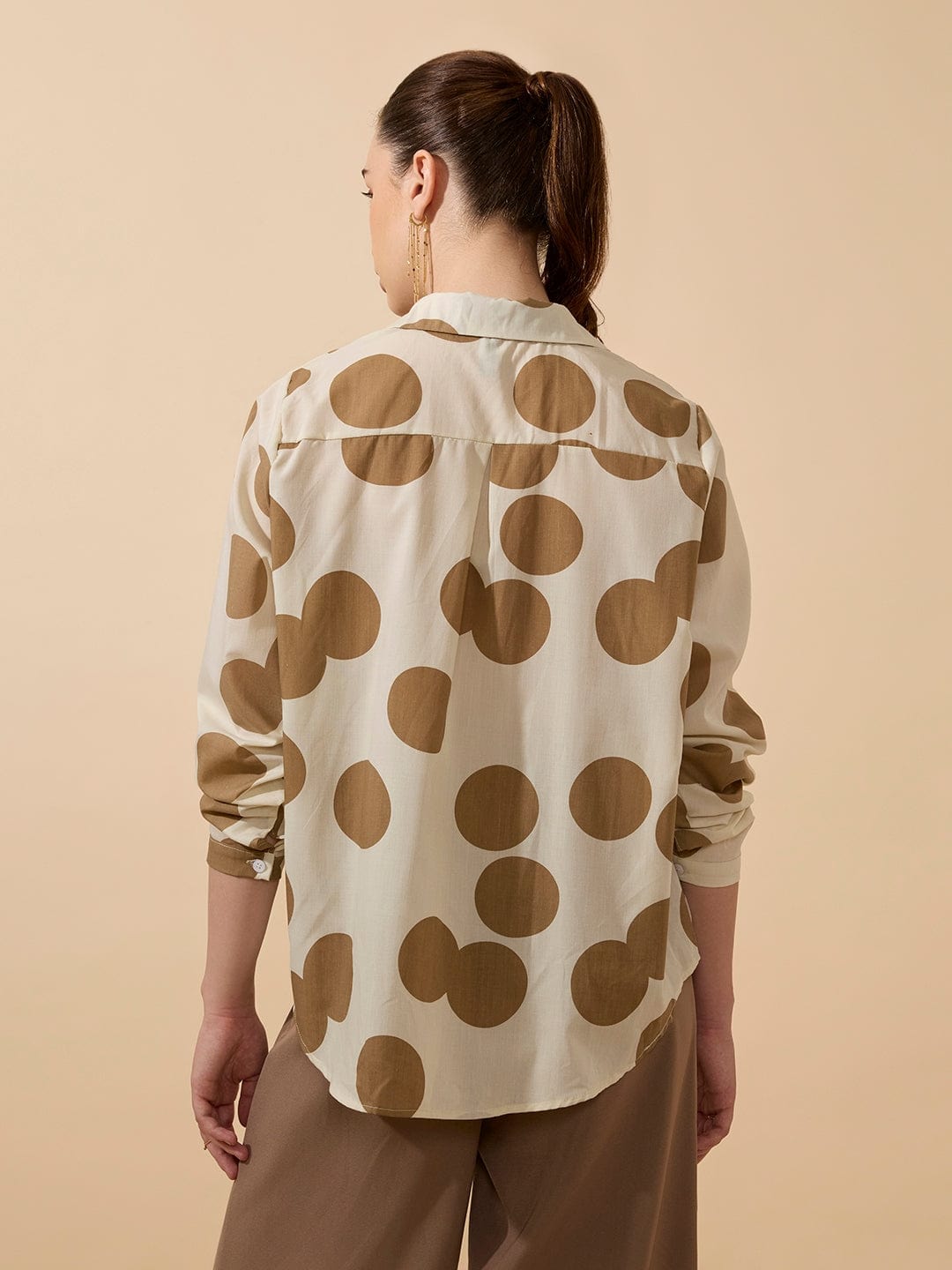 Women's Polka Dots Brown Relaxed Fit Shirt