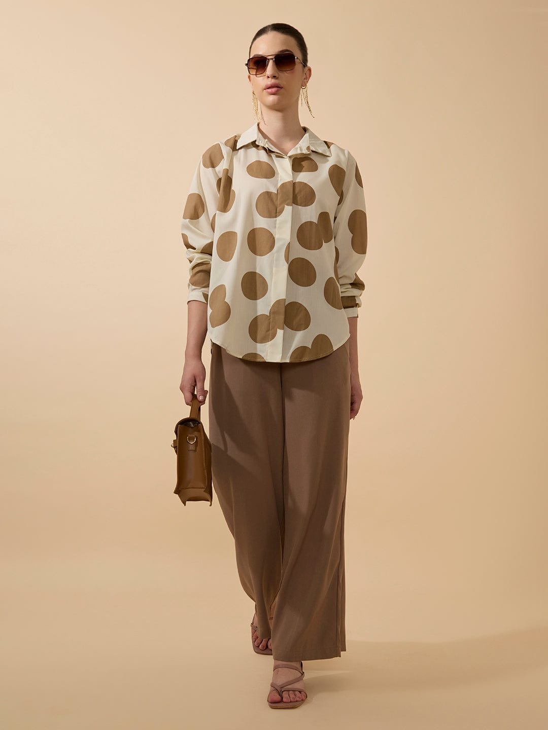 Women's Polka Dots Brown Relaxed Fit Shirt