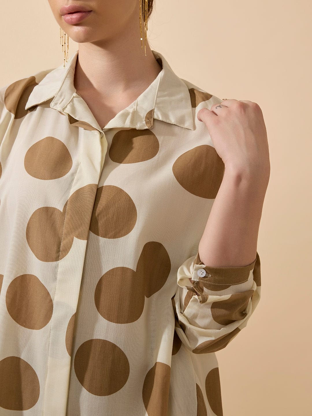 Women's Polka Dots Brown Relaxed Fit Shirt